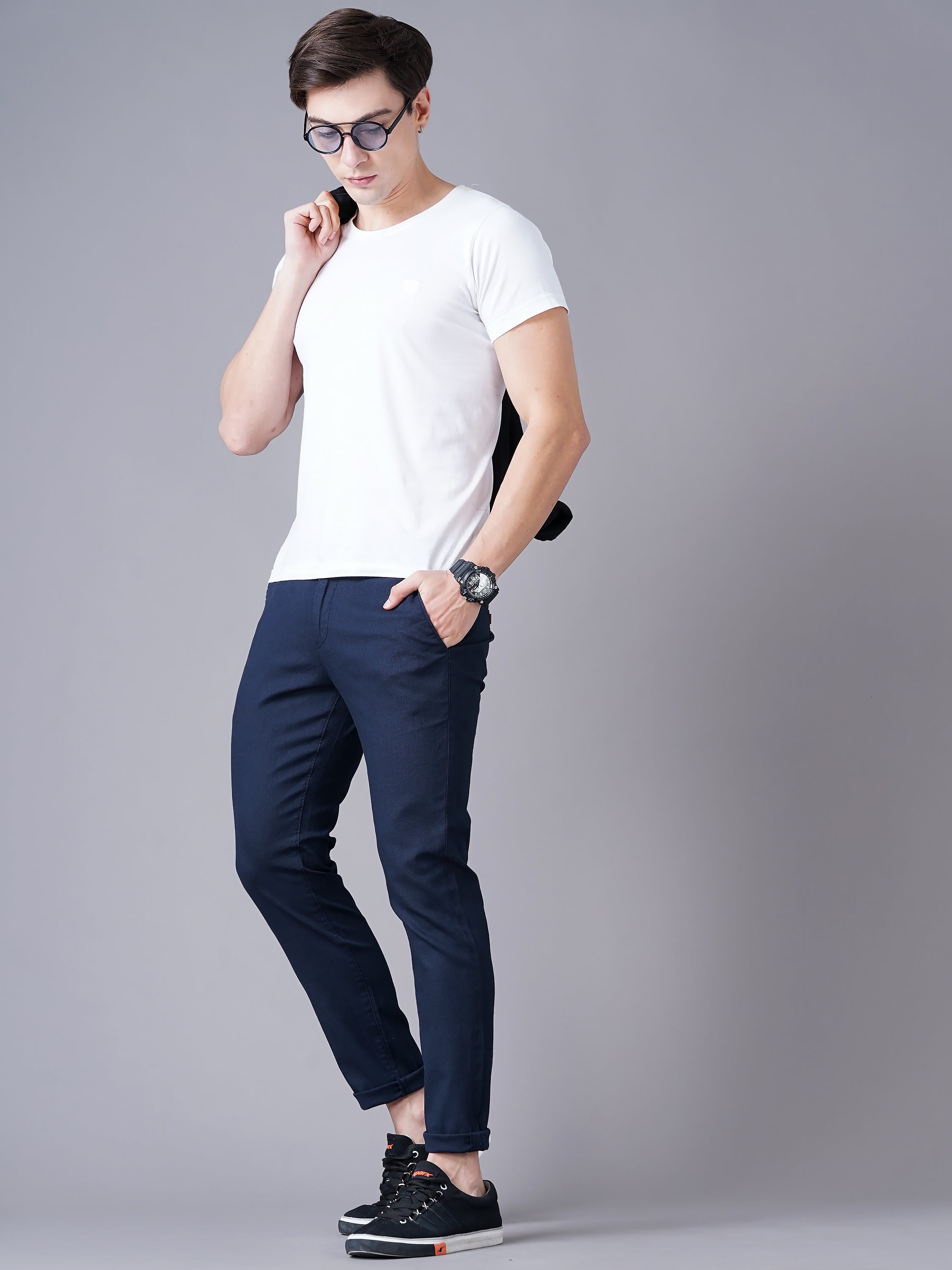 SLIM FIT FLAT-FRONT TROUSERS WITH INSERT POCKETS