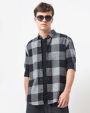 Men Standard Button-Down Collar Gingham Checked Cotton Casual Shirt