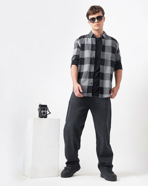 Men Standard Button-Down Collar Gingham Checked Cotton Casual Shirt