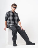 Men Standard Button-Down Collar Gingham Checked Cotton Casual Shirt