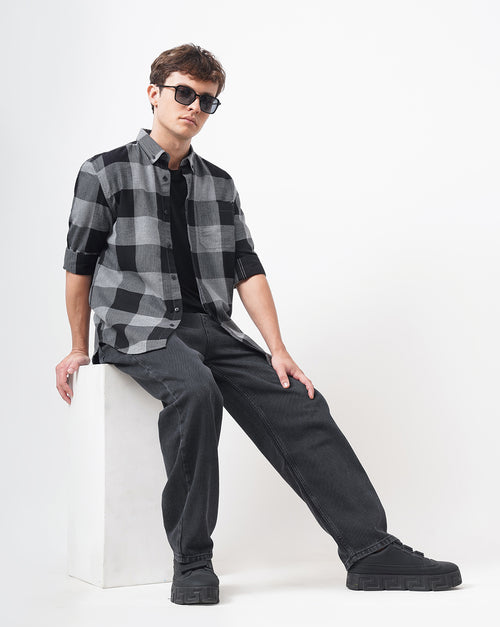 Men Standard Button-Down Collar Gingham Checked Cotton Casual Shirt
