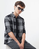 Men Standard Button-Down Collar Gingham Checked Cotton Casual Shirt