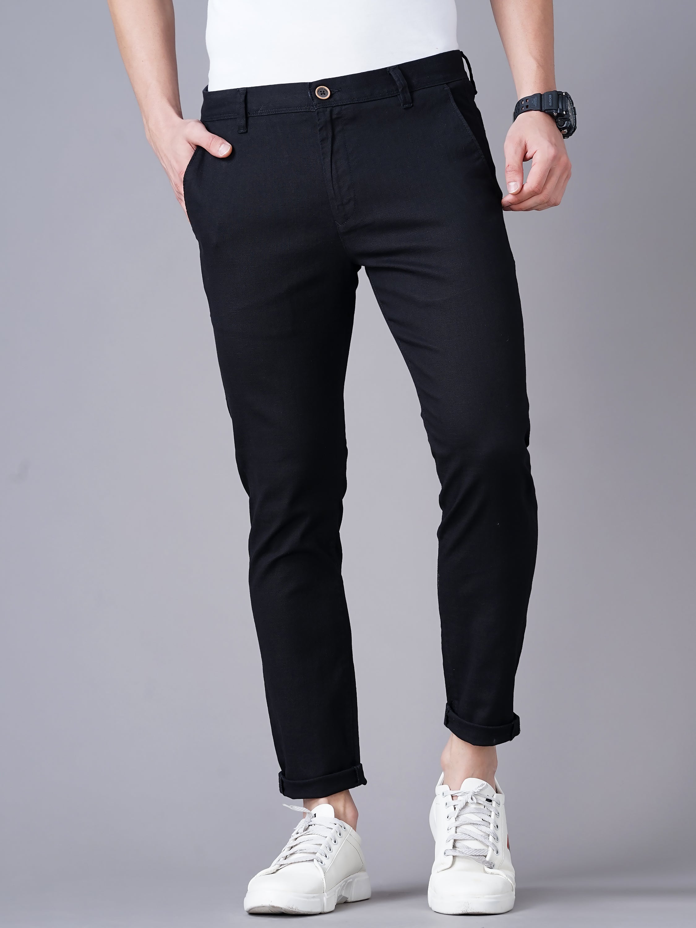 SLIM FIT FLAT-FRONT TROUSERS WITH INSERT POCKETS