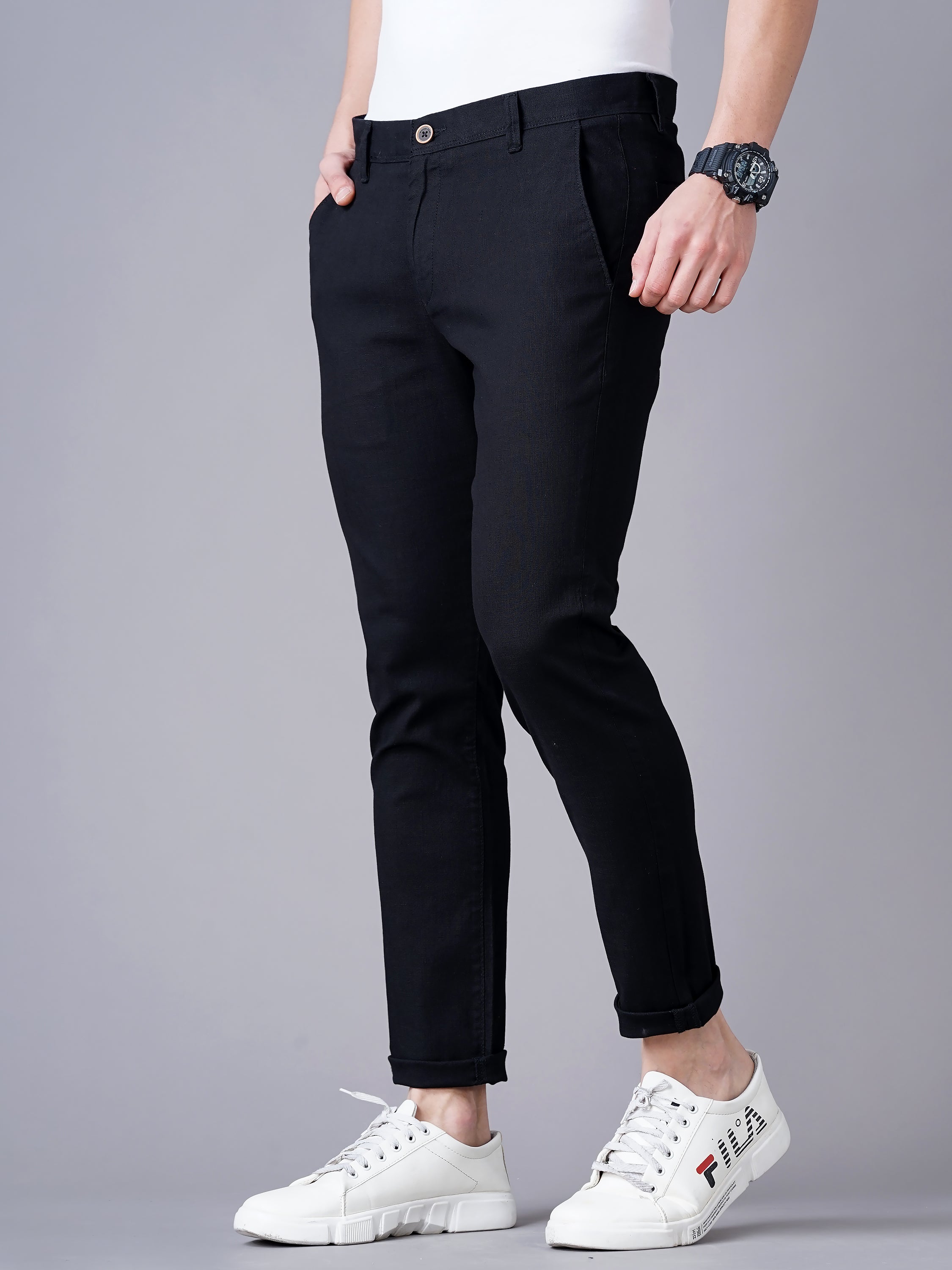 SLIM FIT FLAT-FRONT TROUSERS WITH INSERT POCKETS