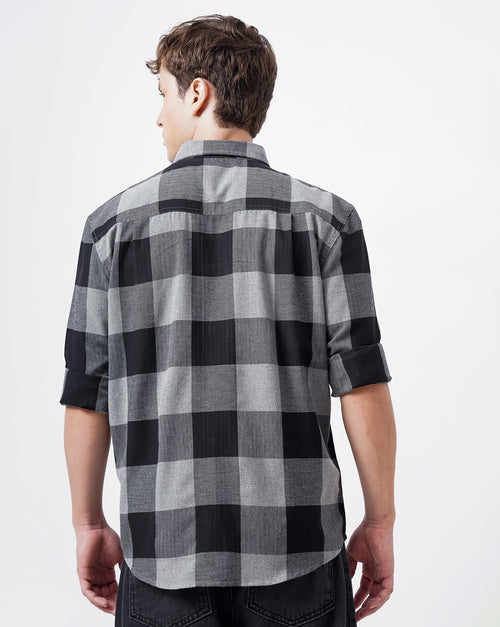 Men Standard Button-Down Collar Gingham Checked Cotton Casual Shirt