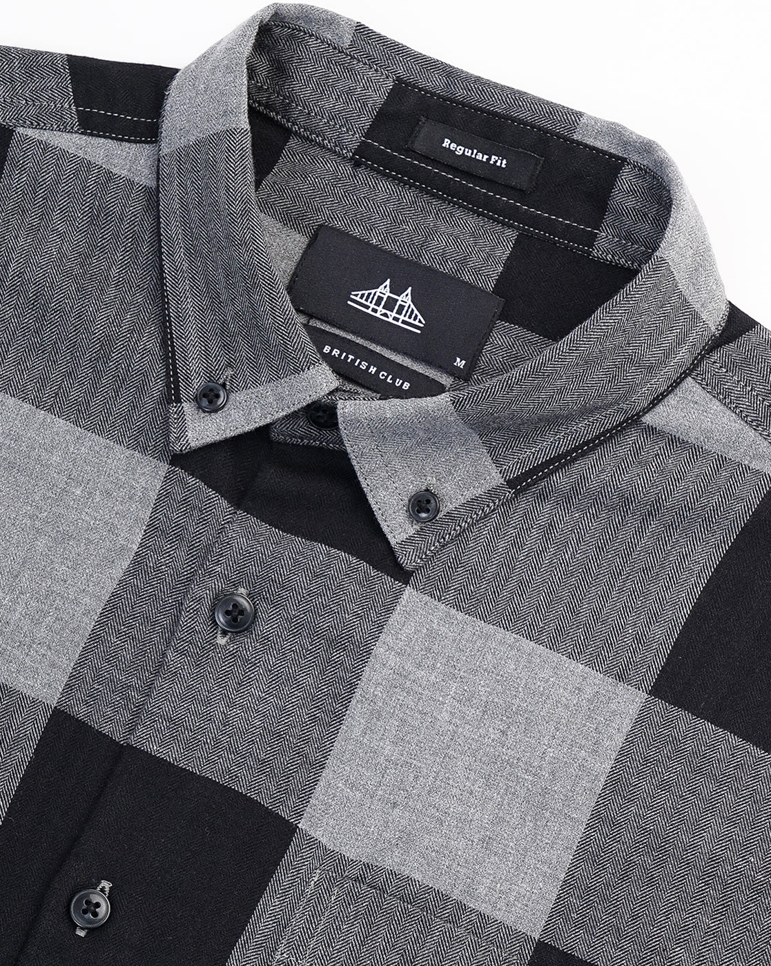 Men Standard Button-Down Collar Gingham Checked Cotton Casual Shirt