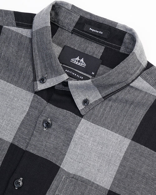 Men Standard Button-Down Collar Gingham Checked Cotton Casual Shirt