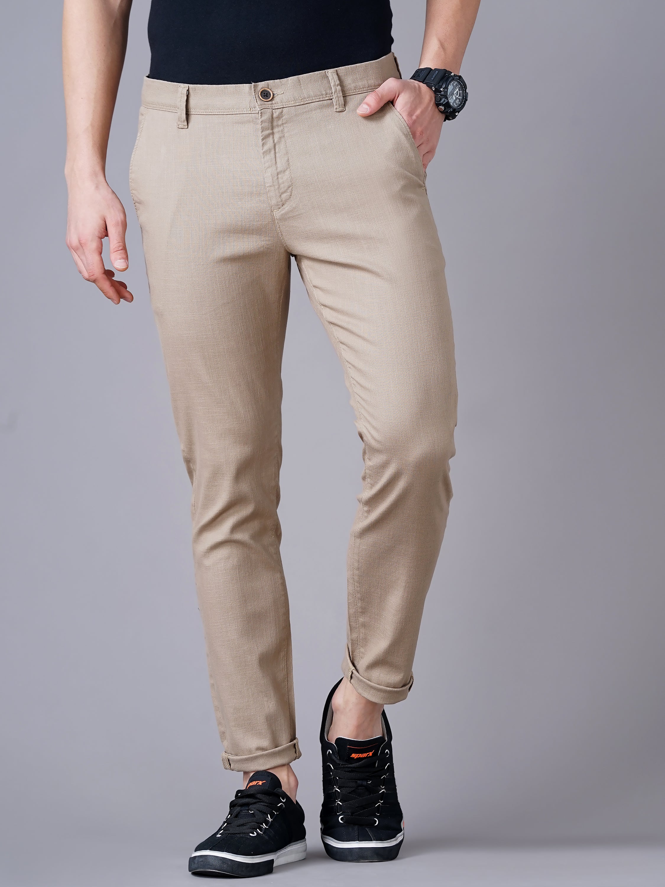 SLIM FIT FLAT-FRONT TROUSERS WITH INSERT POCKETS