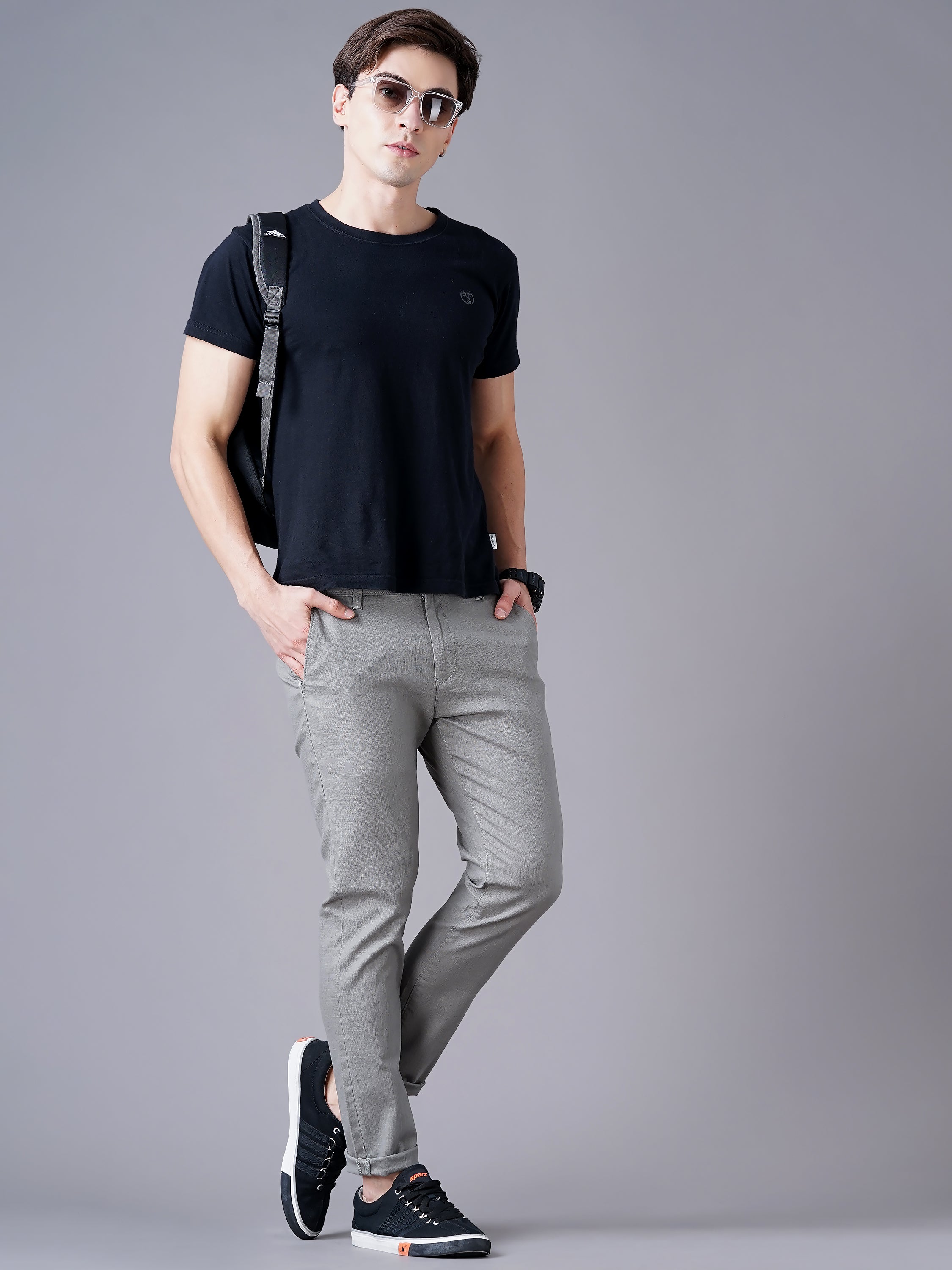 SLIM FIT FLAT-FRONT TROUSERS WITH INSERT POCKETS