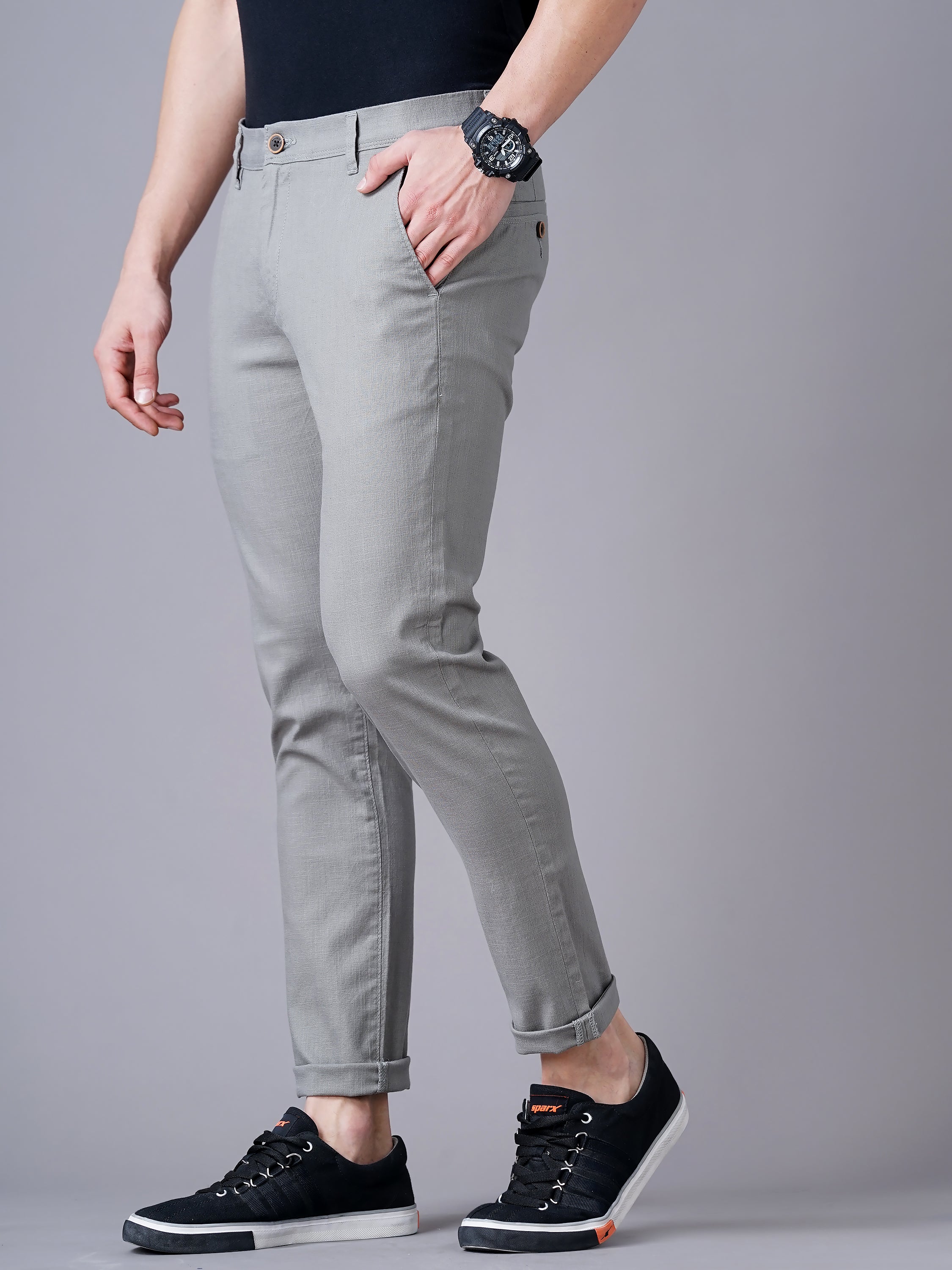 SLIM FIT FLAT-FRONT TROUSERS WITH INSERT POCKETS