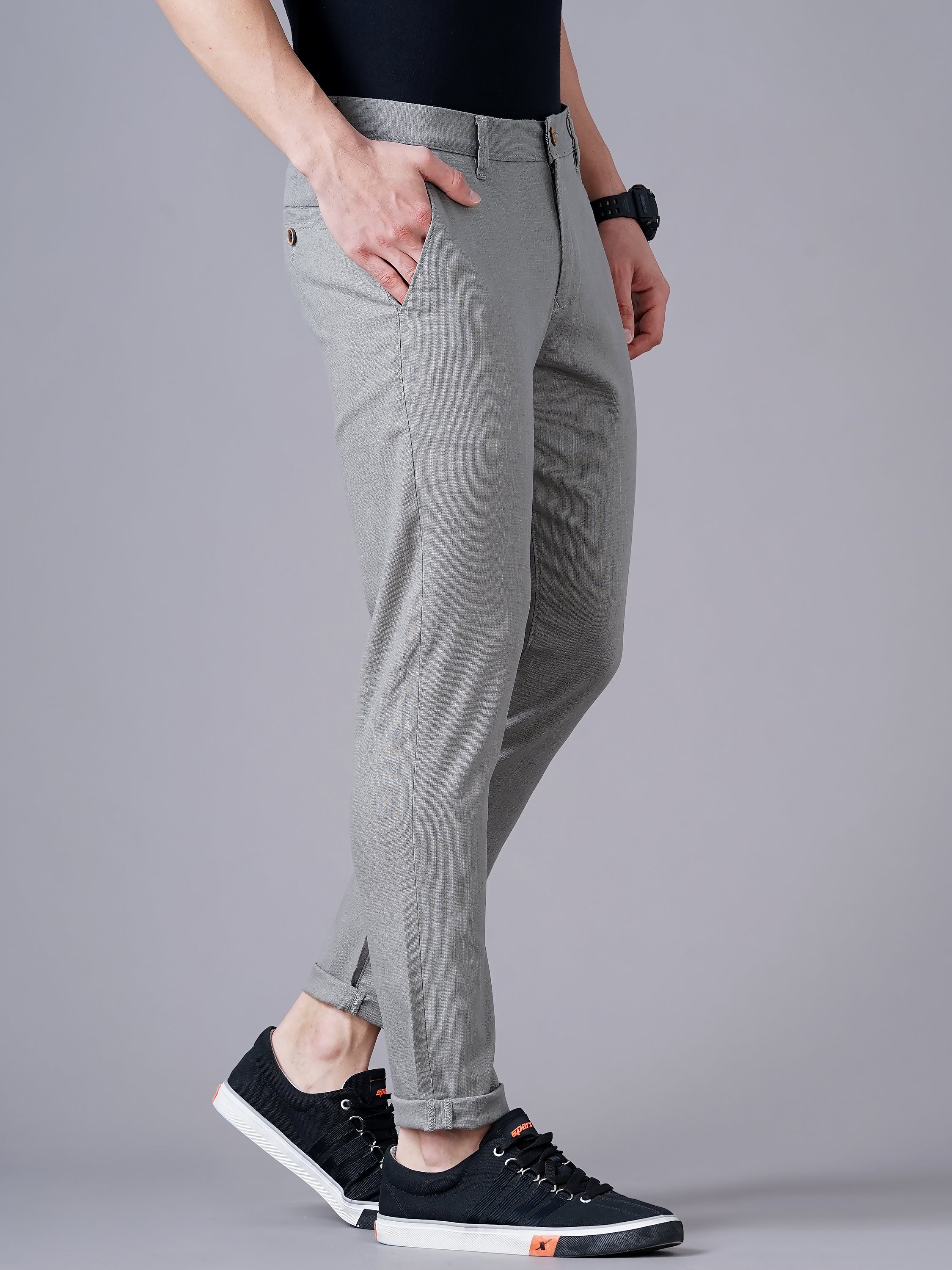 SLIM FIT FLAT-FRONT TROUSERS WITH INSERT POCKETS