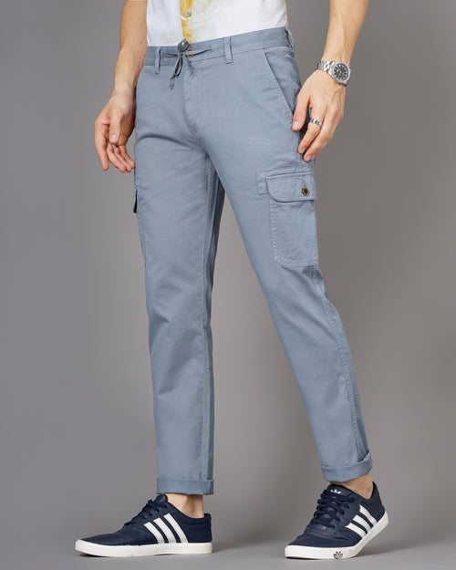 Mens Smart Regular Fit Low-Rise Cotton Cargos Trousers