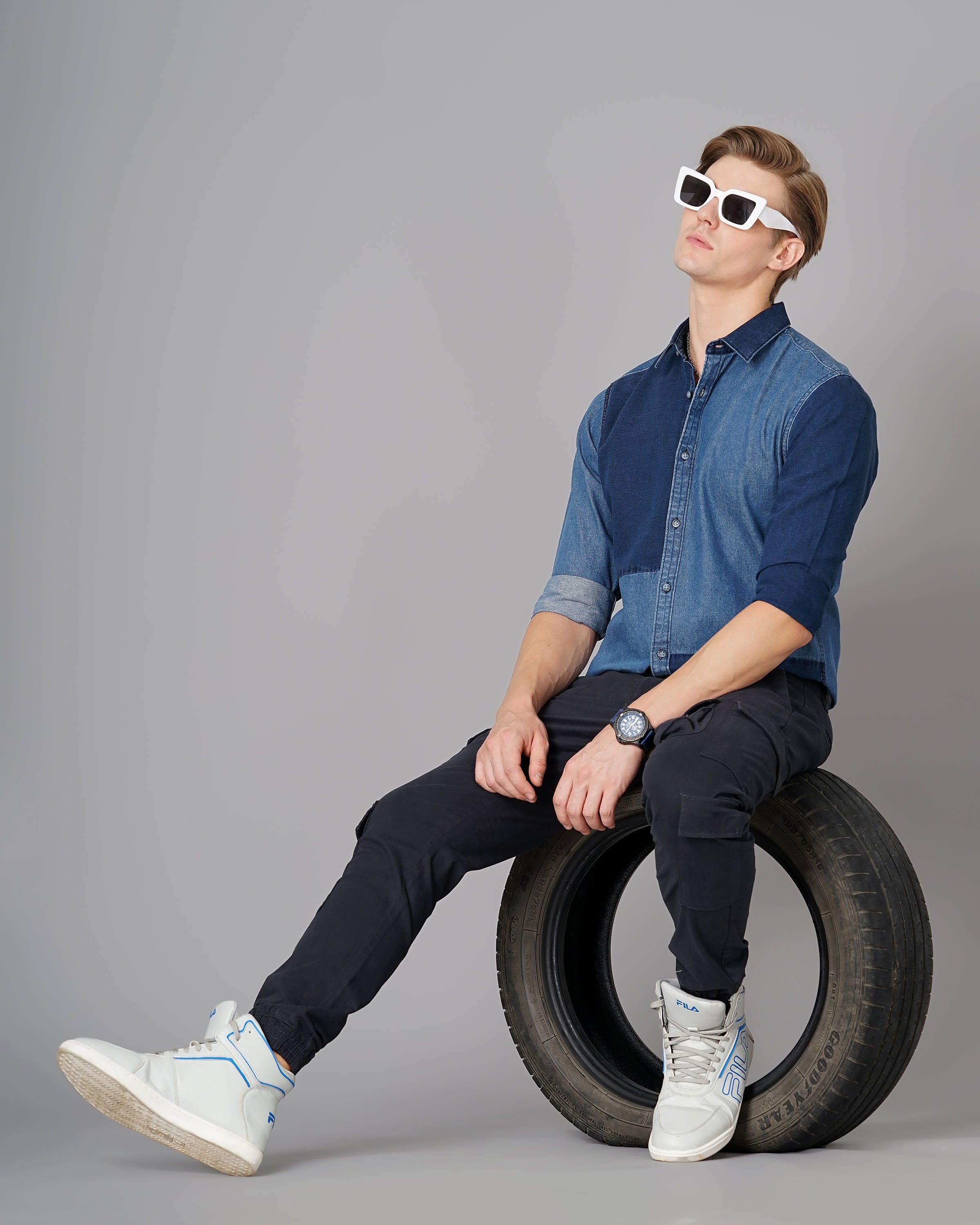 colour block denim shirt