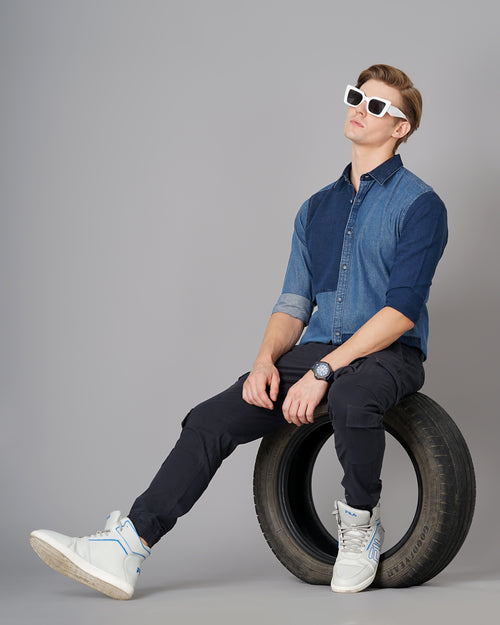 colour block denim shirt