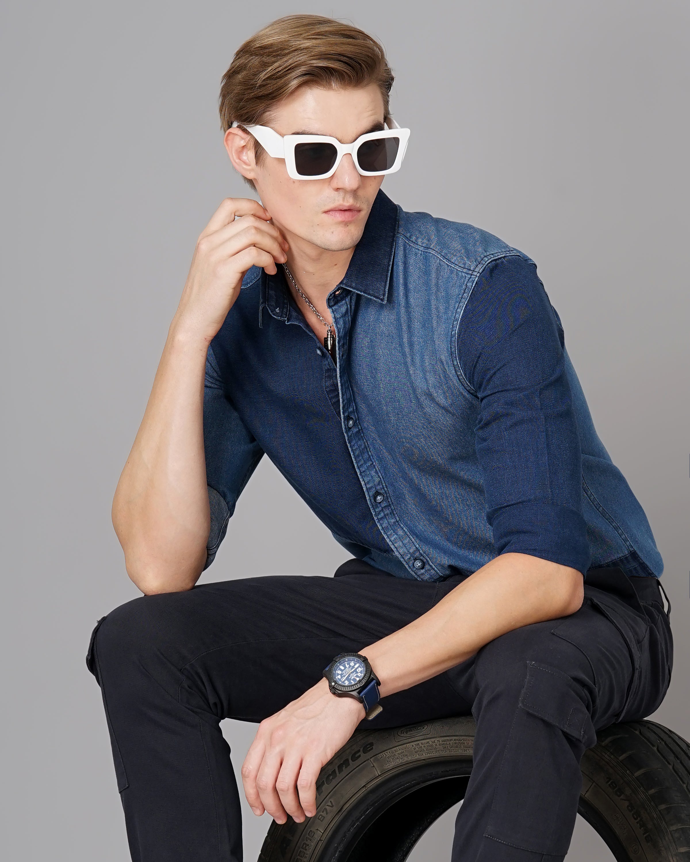 colour block denim shirt