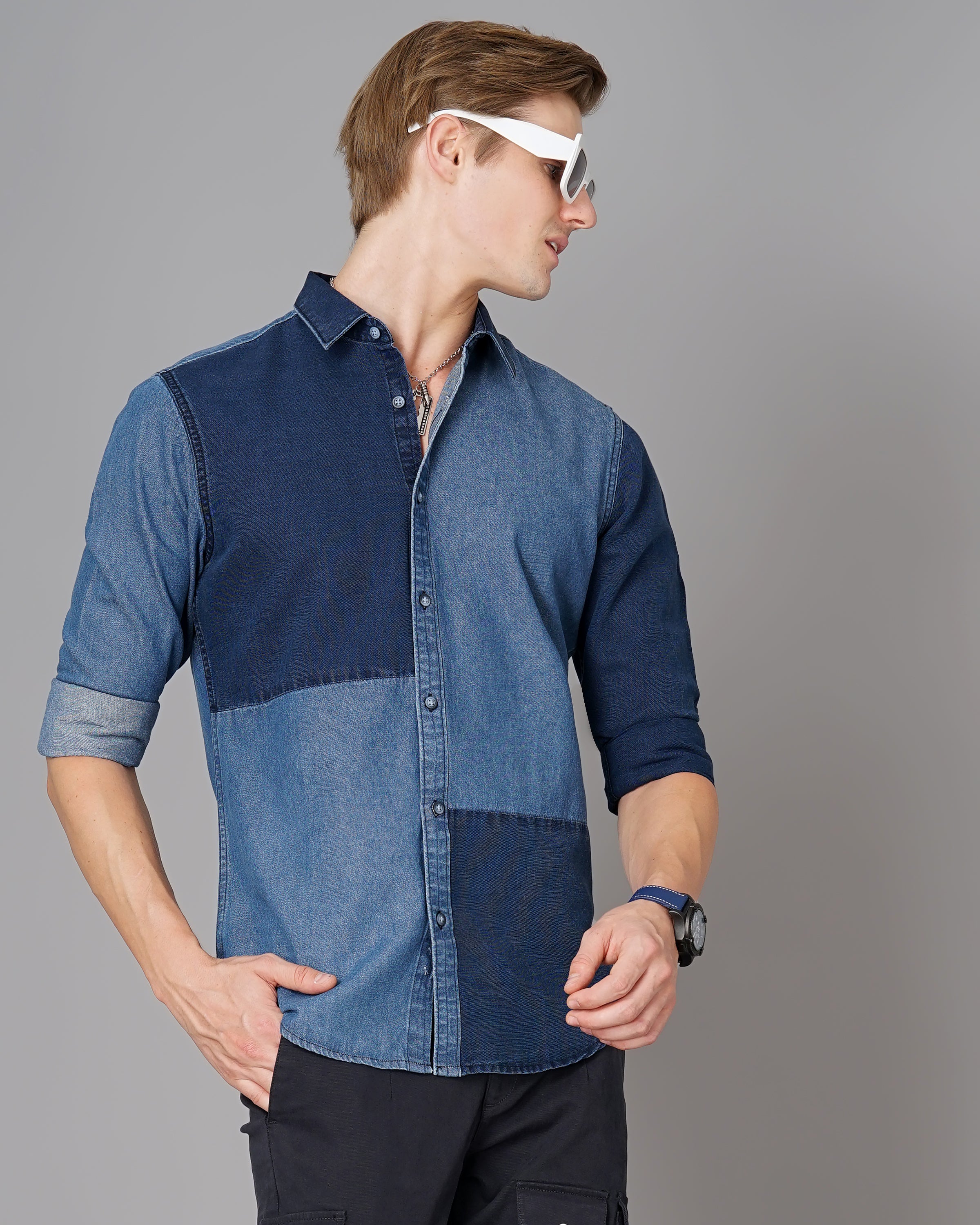 colour block denim shirt