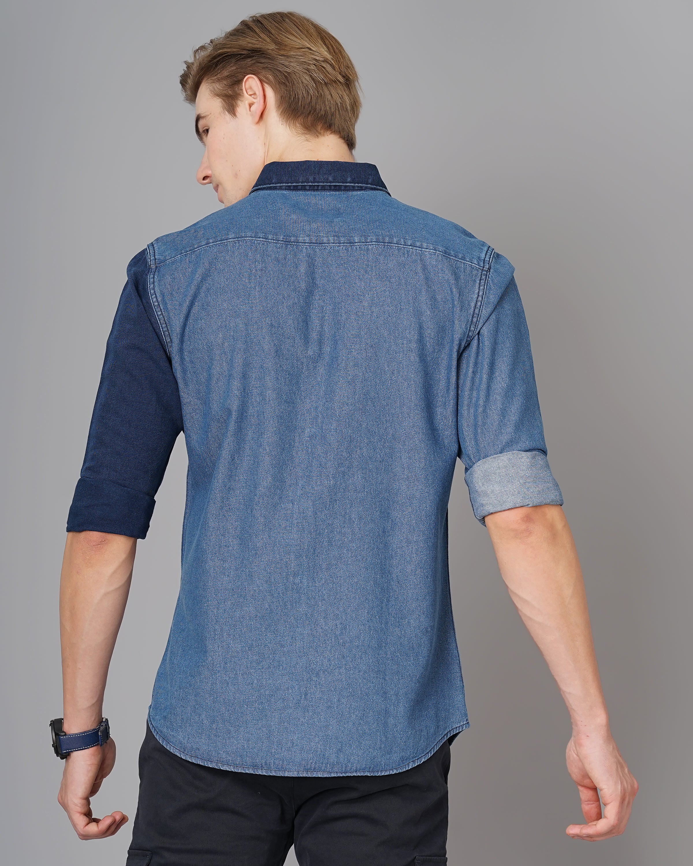 colour block denim shirt