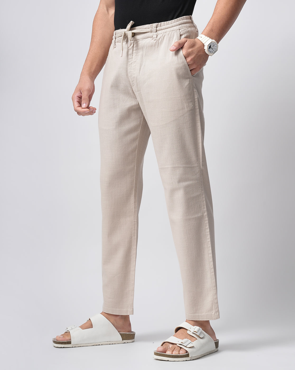 Men Comfort Slim Fit Low-Rise Cotton Chinos Trouser