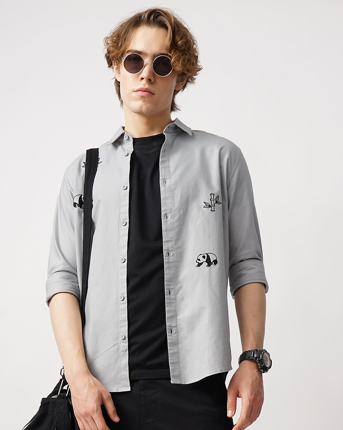 Panda Embroidery and Stem Embroidery Shirt