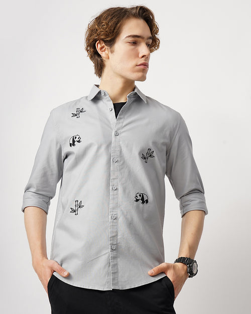Panda Embroidery and Stem Embroidery Shirt