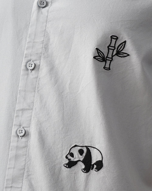 Panda Embroidery and Stem Embroidery Shirt