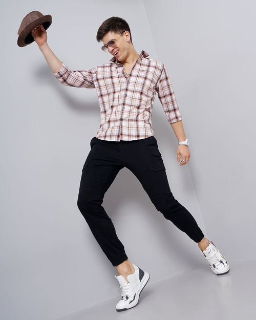 Windowpane Checks Slim Fit 60'S Giza Cotton Shirt