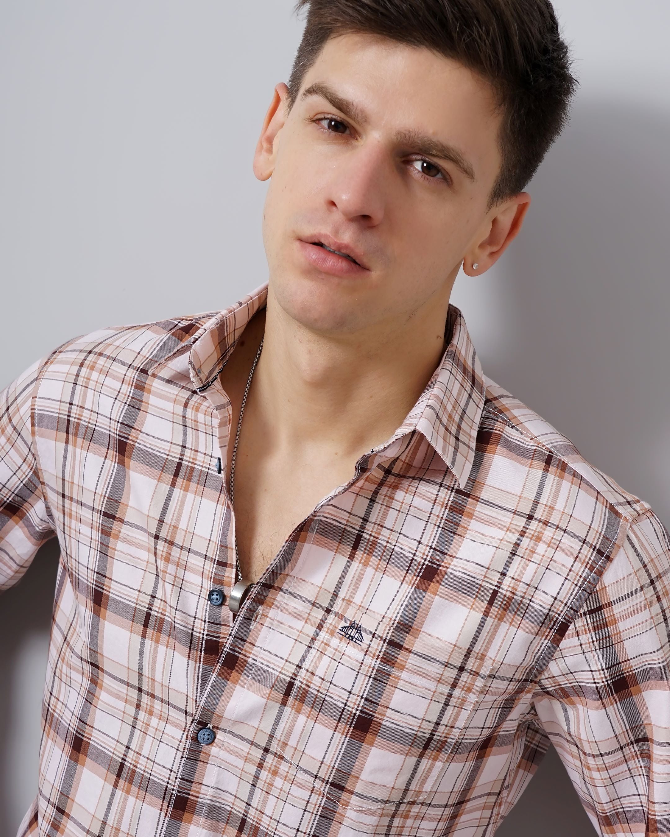 Windowpane Checks Slim Fit 60'S Giza Cotton Shirt