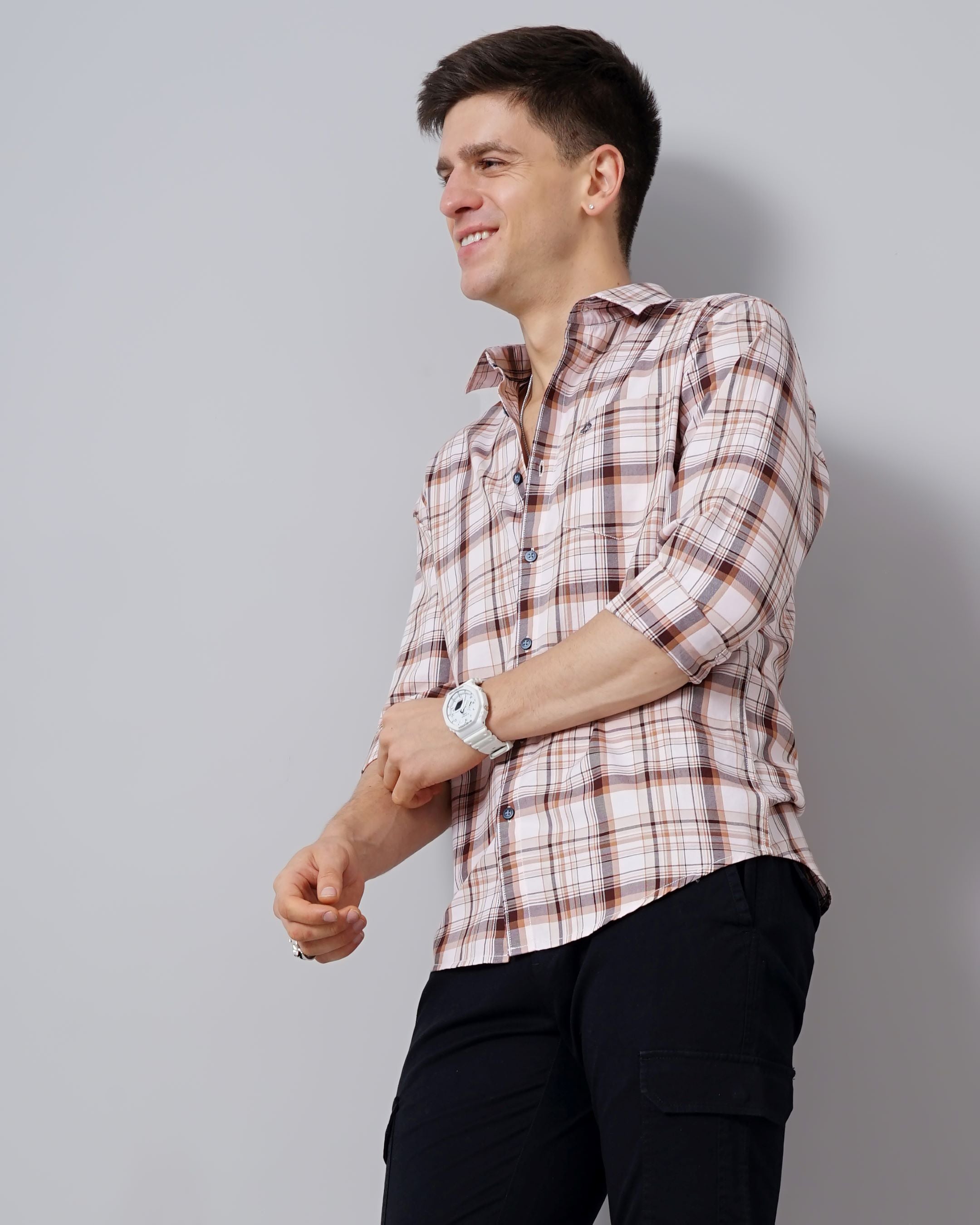 Windowpane Checks Slim Fit 60'S Giza Cotton Shirt