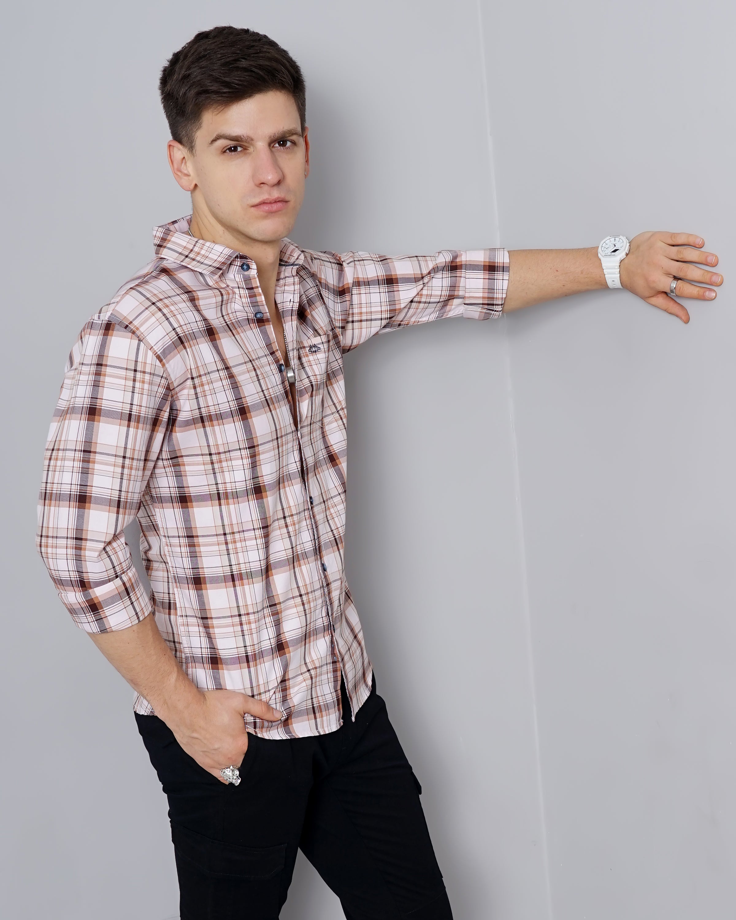 Windowpane Checks Slim Fit 60'S Giza Cotton Shirt