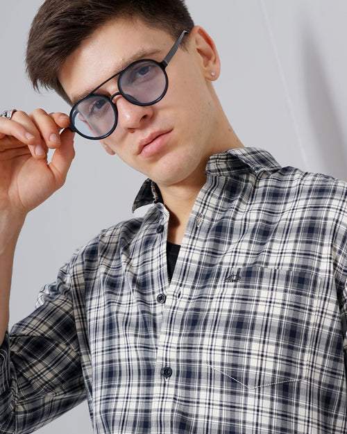 Windowpane Checks Slim Fit 60'S Giza Cotton Shirt