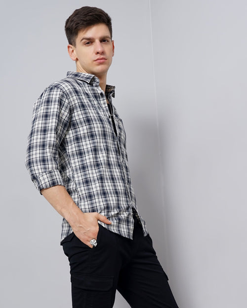 Windowpane Checks Slim Fit 60'S Giza Cotton Shirt