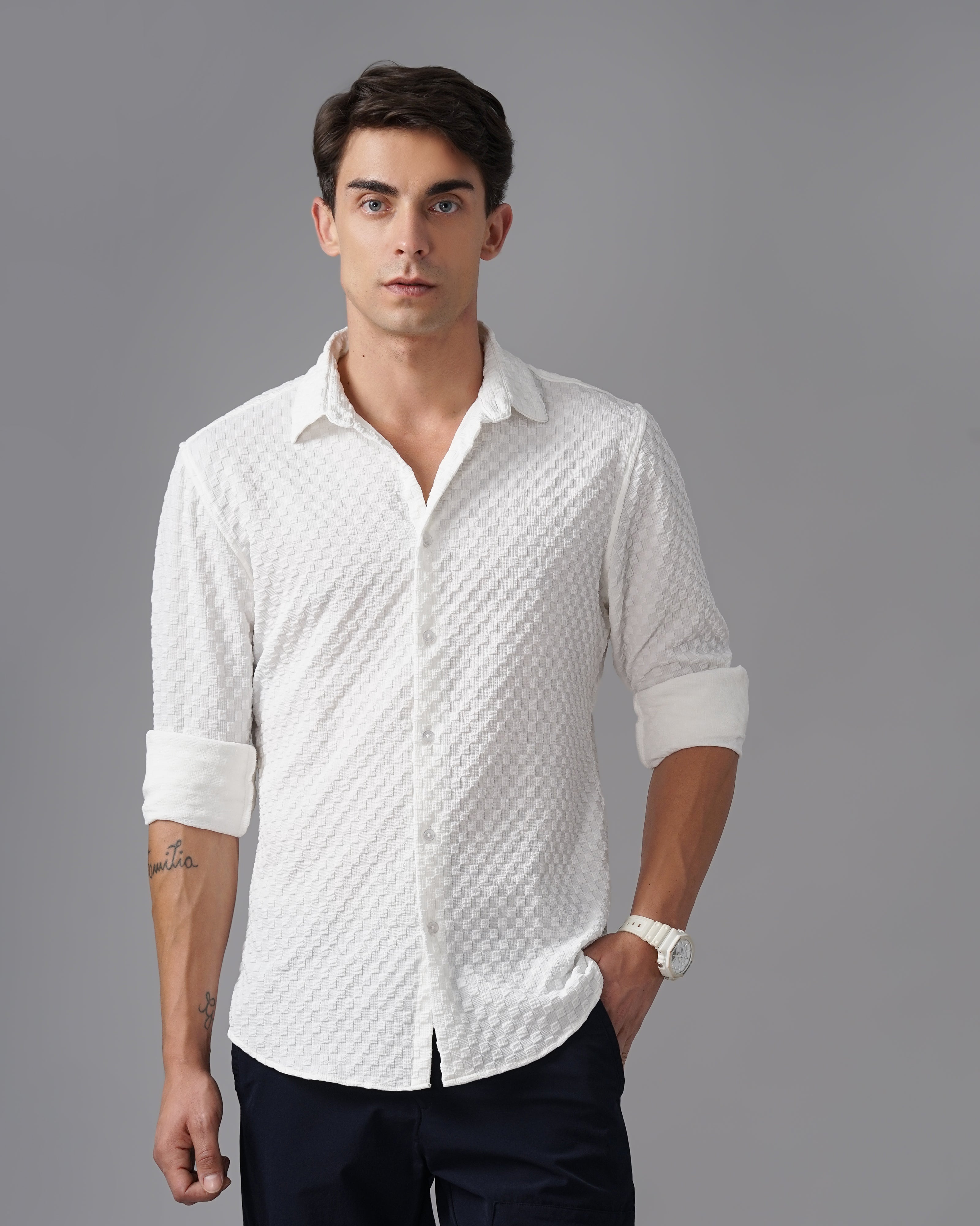men's self design shirt