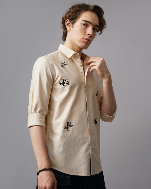 Panda Embroidery and Stem Embroidery Shirt