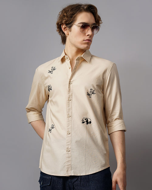 Panda Embroidery and Stem Embroidery Shirt