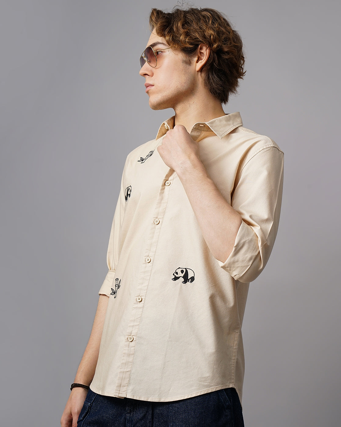 Panda Embroidery and Stem Embroidery Shirt