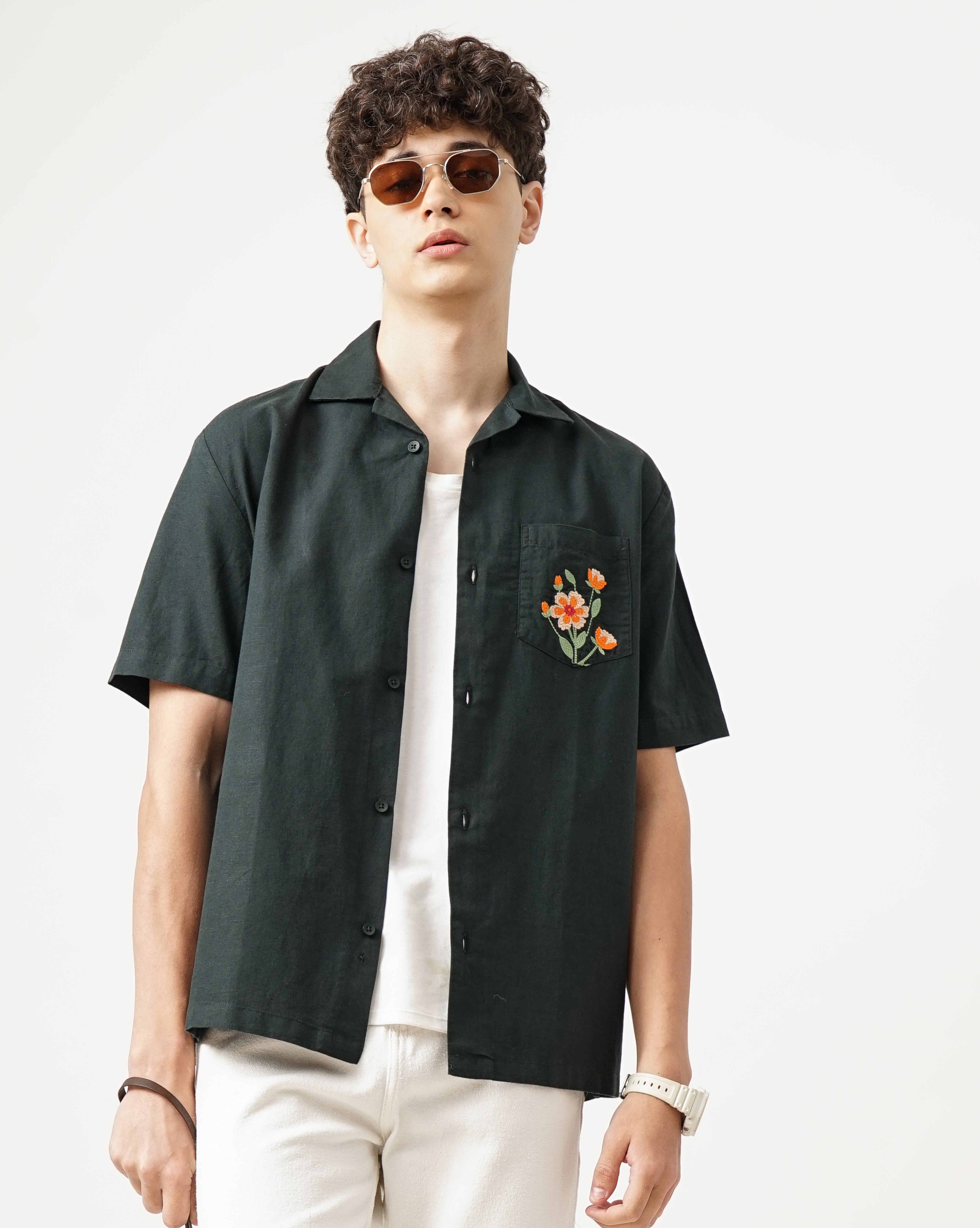 Men Embroidered Regular Fit Shirt with Patch Pocket