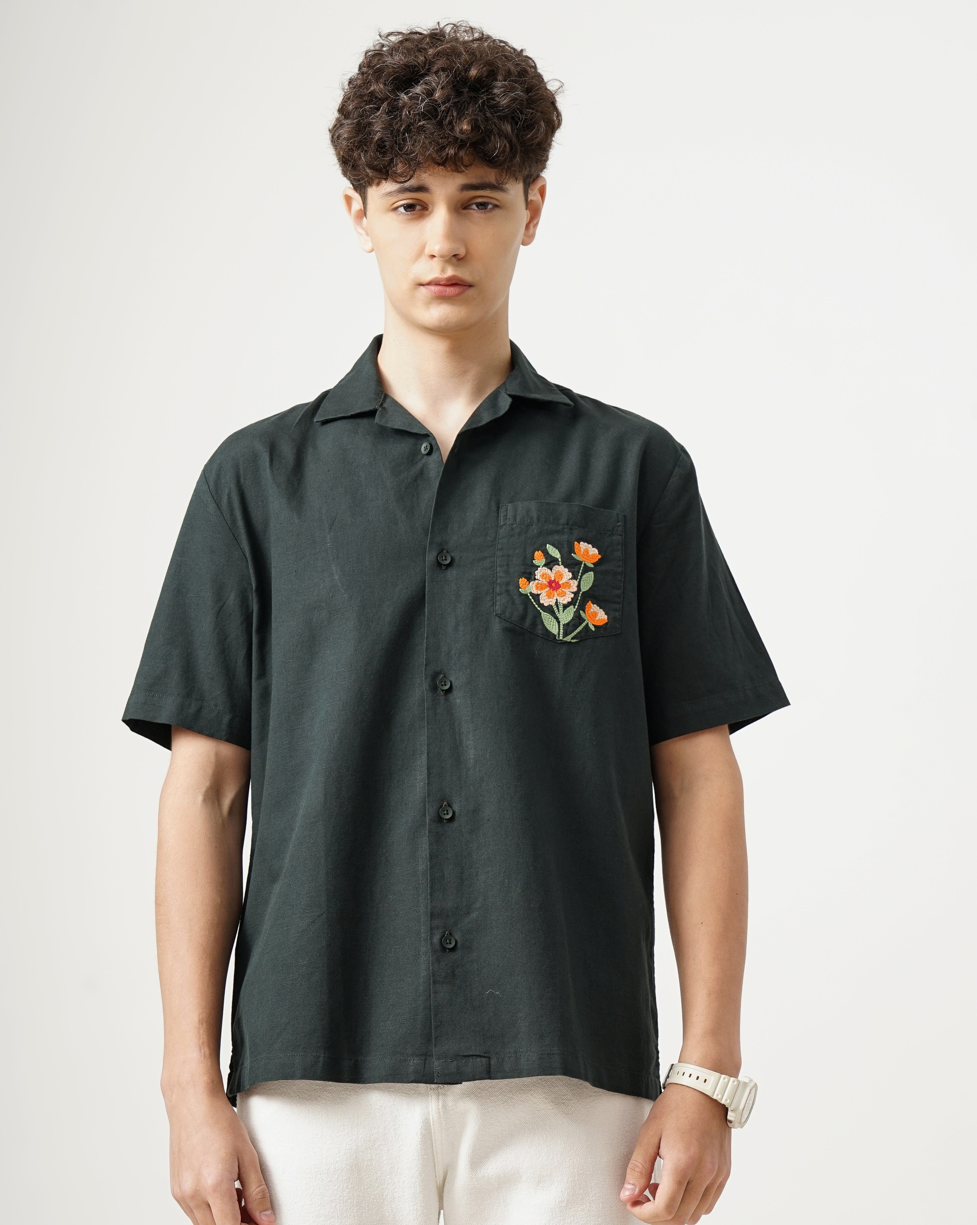 Men Embroidered Regular Fit Shirt with Patch Pocket