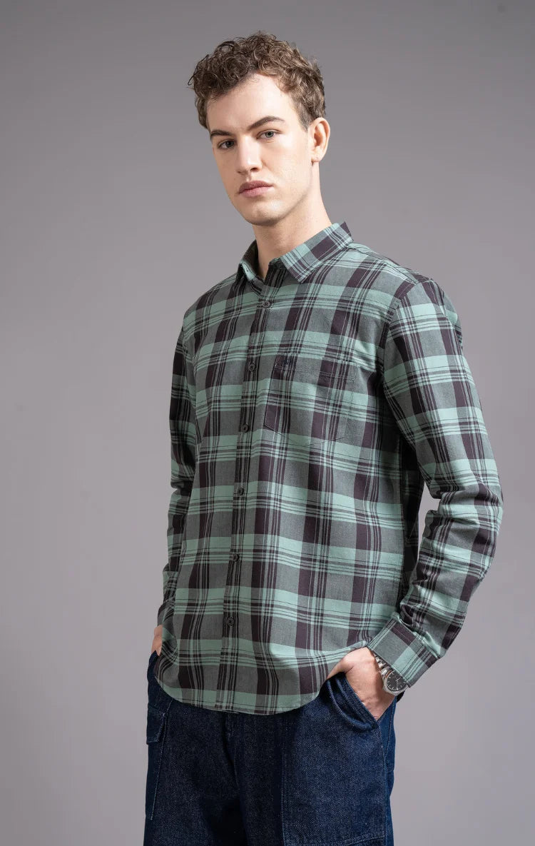 Slim Fit Window Pane Checks Oxford Shirt