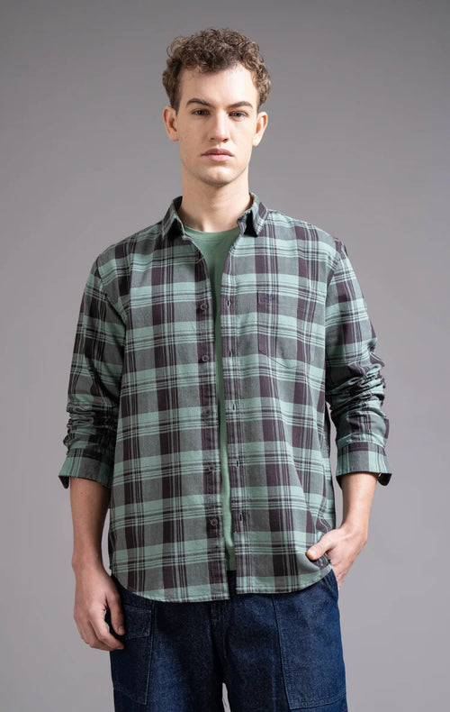 Slim Fit Window Pane Checks Oxford Shirt