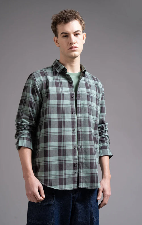 Slim Fit Window Pane Checks Oxford Shirt