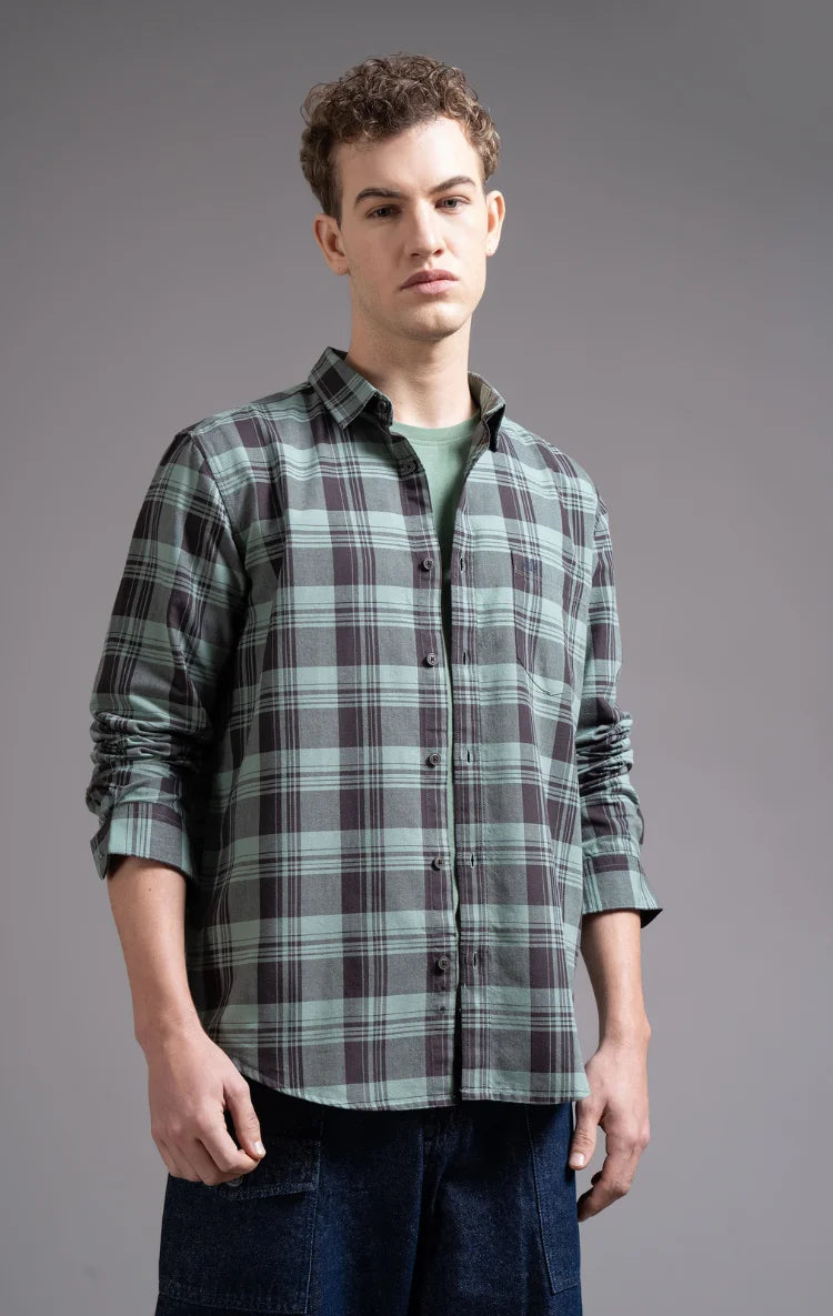 Slim Fit Window Pane Checks Oxford Shirt