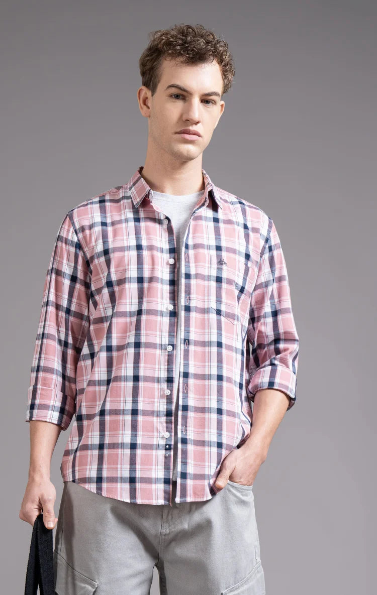 Slim Fit Window Pane Checks Twill Shirt