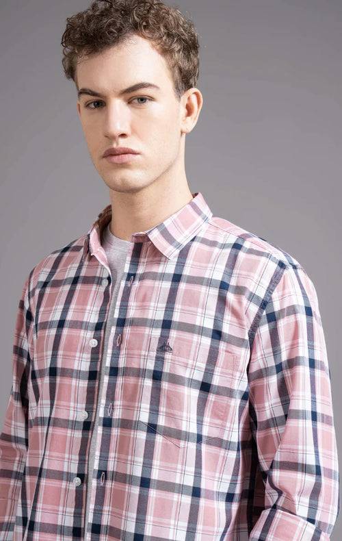 Slim Fit Window Pane Checks Twill Shirt