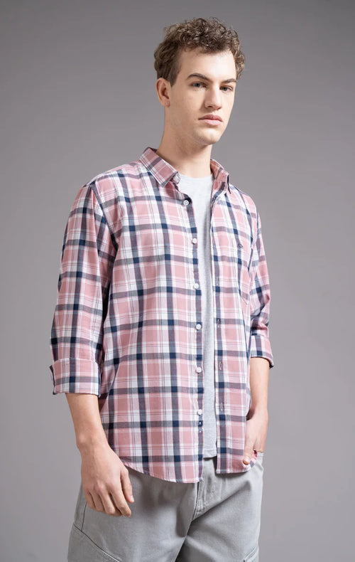 Slim Fit Window Pane Checks Twill Shirt