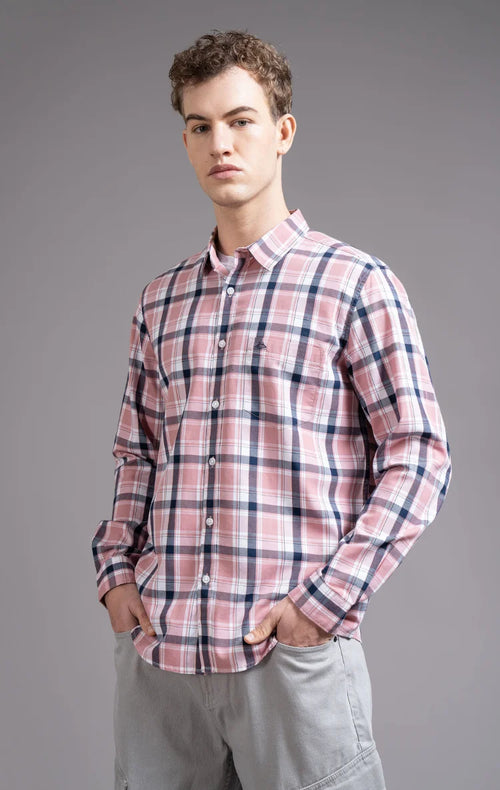 Slim Fit Window Pane Checks Twill Shirt