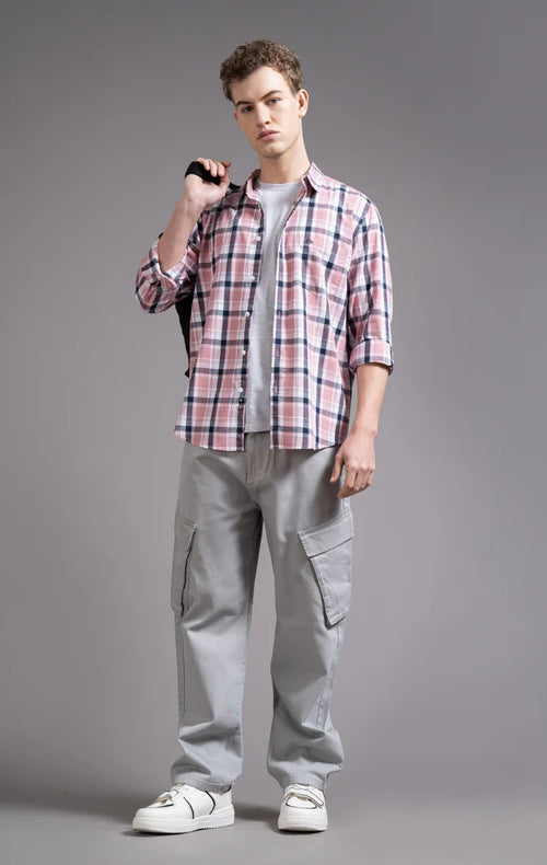 Slim Fit Window Pane Checks Twill Shirt