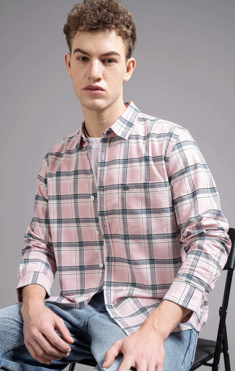 Slim Fit Window Pane Checks Twill Shirt