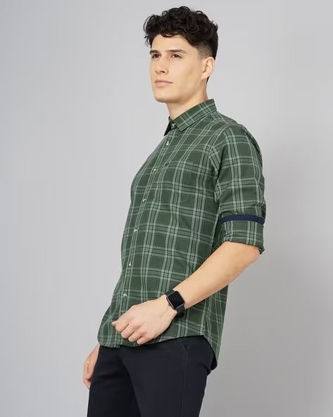 GREEN CHECKS SLIM FIT CASUAL SHIRT