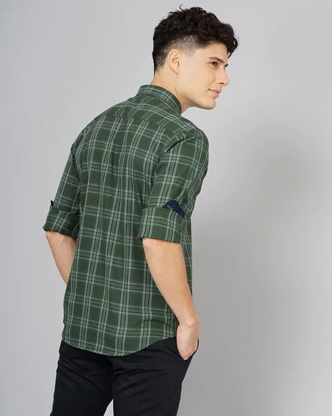 GREEN CHECKS SLIM FIT CASUAL SHIRT