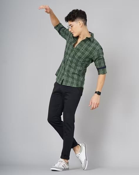 GREEN CHECKS SLIM FIT CASUAL SHIRT